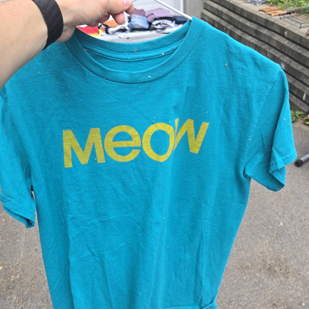 Meow Skateboards T-Shirt - Teal and Yellow